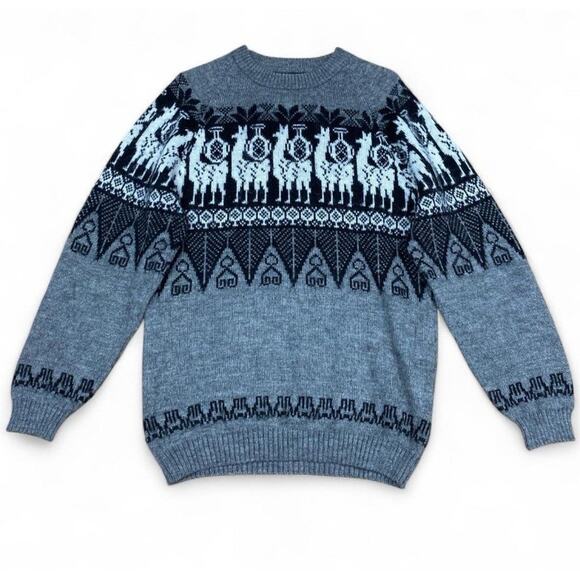 Alpaca Connection Peru Sweater Gray Llama Wool Pullover Unisex Alpaca Knit M - Picture 2 of 8